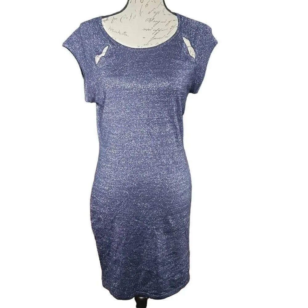 Express Women's Size Large Navy Sparkle Shoulder Cutout Mini Dress